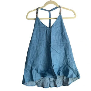 Doe & Rae Blue Denim-Look Ruffle Hem Tank